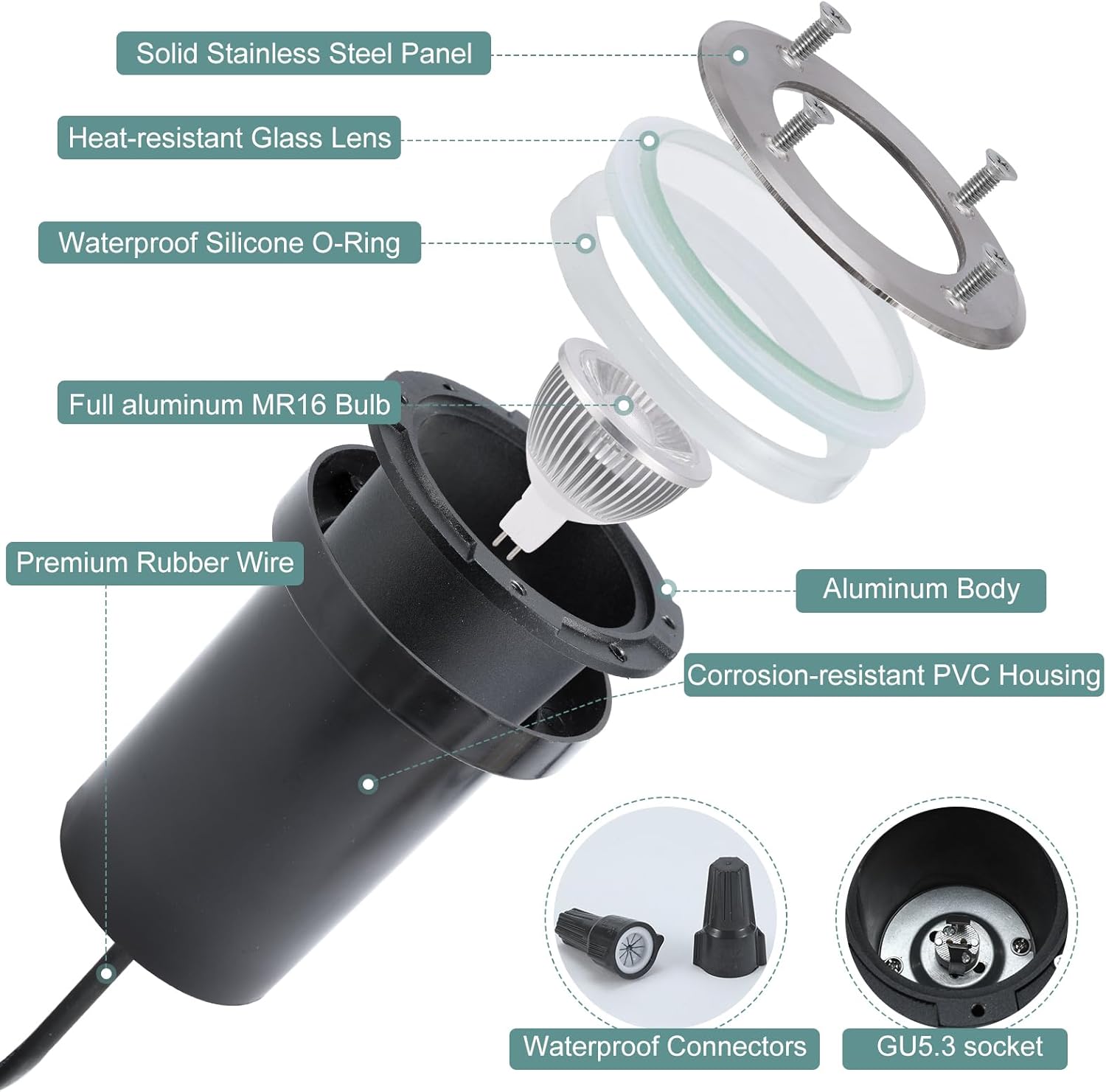Outdoor Lighting Underground Wiring - Pacote com 6 luzes de poço