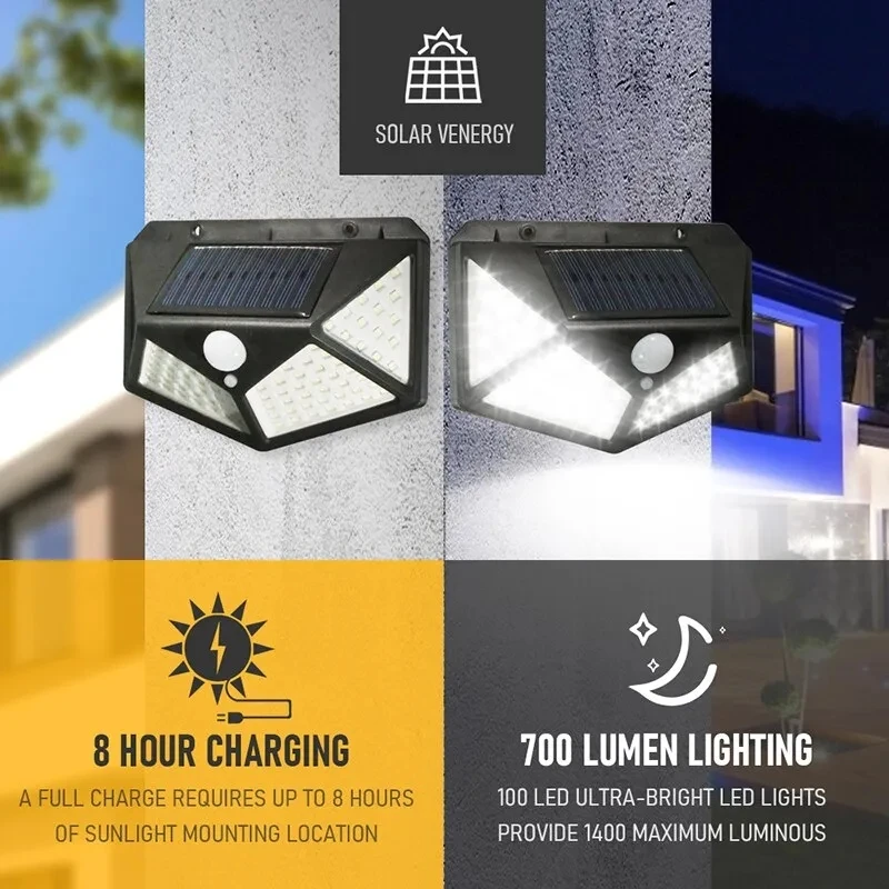 Motion Sensor Outdoor - 100led multifuncional lâmpada solar ao ar
