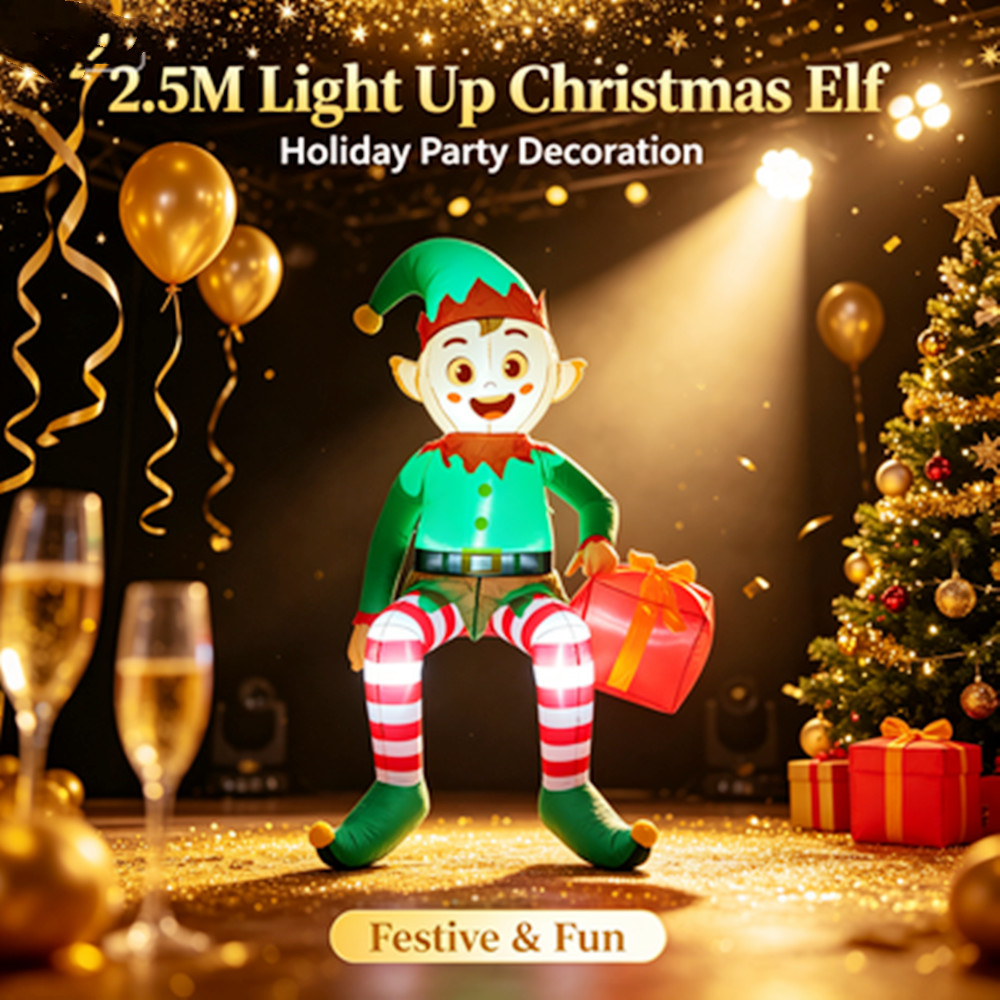 Elfo Inflável de Natal de 2,5M - Xmas Outdoor Lighting Decorations avaliação e preço