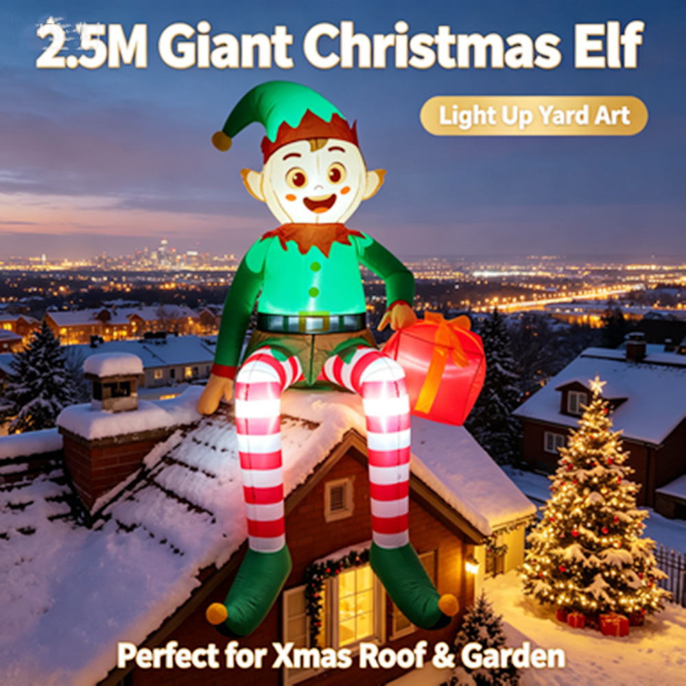 Elfo Inflável de Natal de 2,5M - Xmas Outdoor Lighting Decorations avaliação e preço