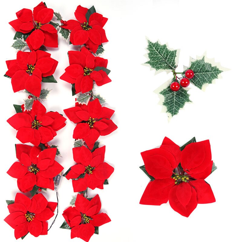 2/3m Natal Poinsétia Flor Garl - Xmas Outdoor Lighting Decorations avaliação e preço
